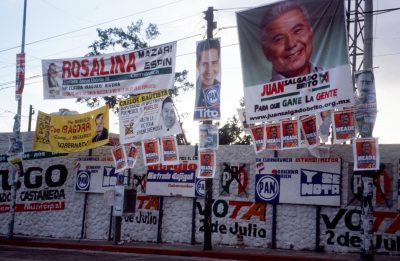 Typical election day banners